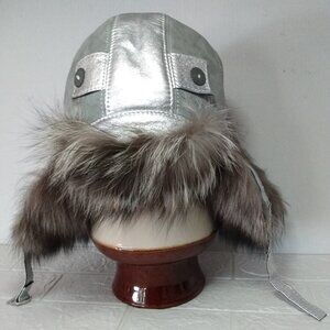 Saga Furs Silver Fox Trapper Hat Aviator Bomber Ushanka Style Ear Flaps~ Unisex